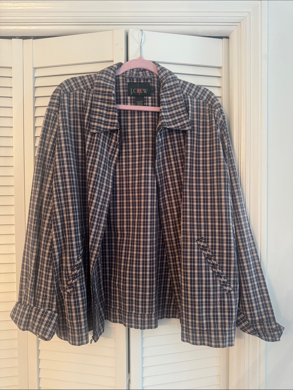 J. Crew Navy and Cream Checked Open Blazer